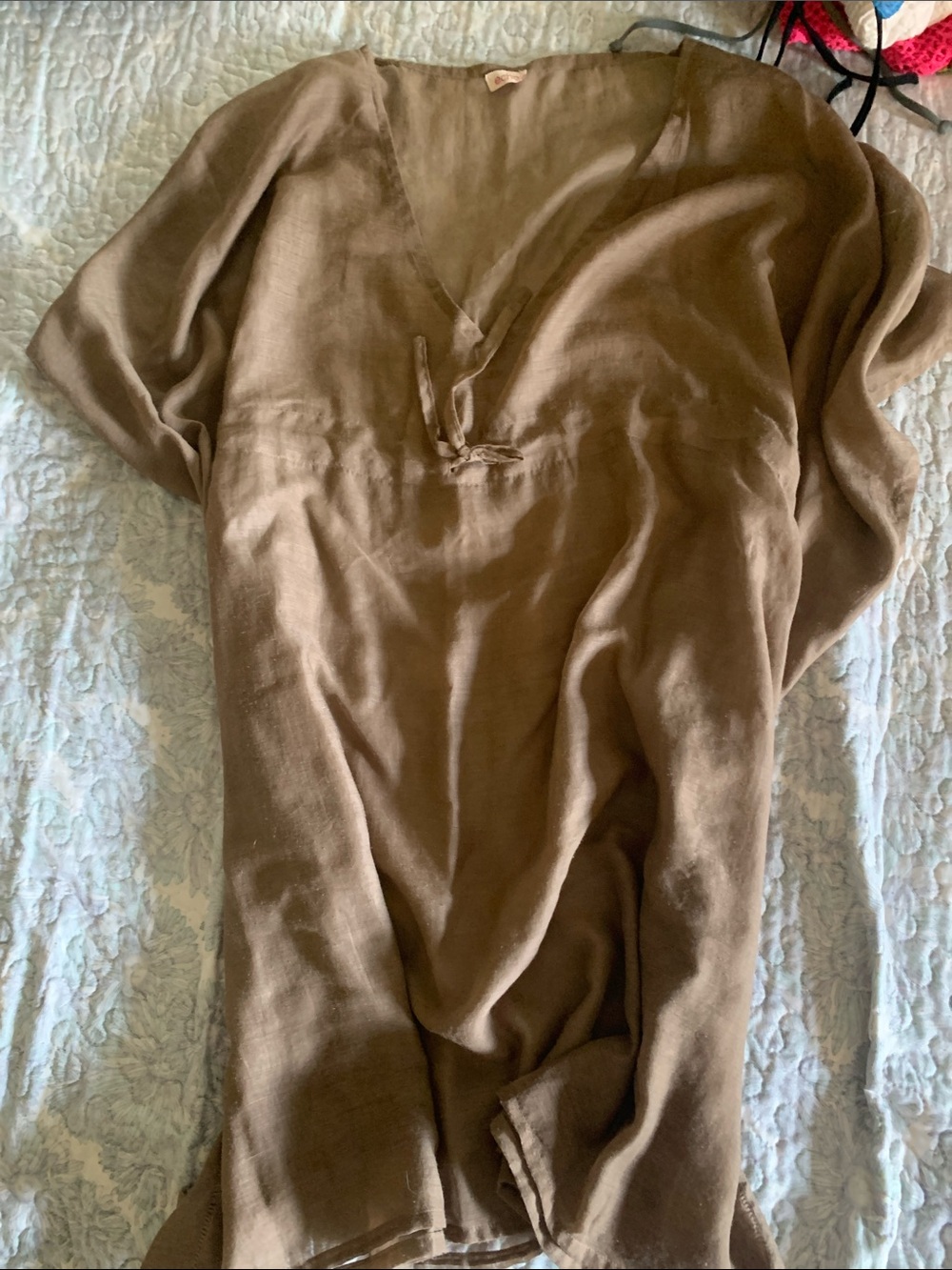Echo WoMen's Brown V-Neck Short Sleeve Beach Cover Top